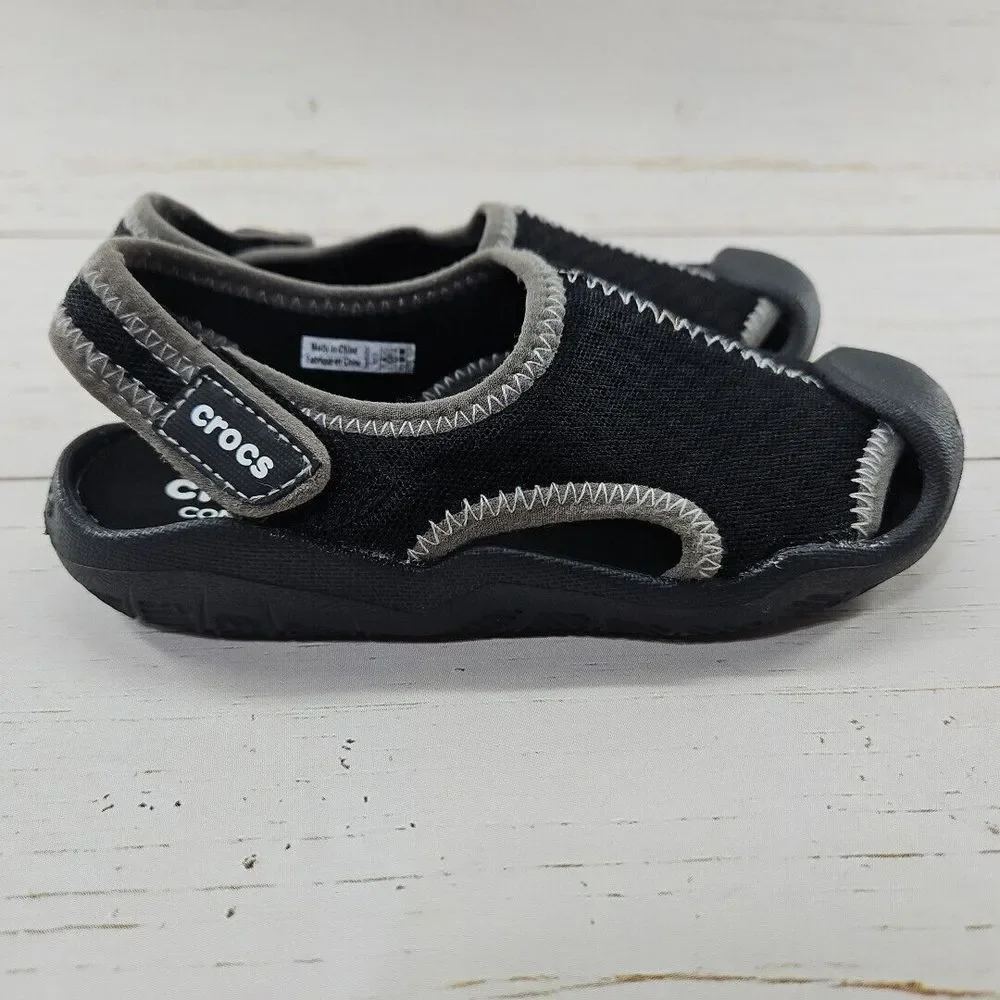 Crocs Swiftwater Youth Kids Size C12 Black Closed Toe Water Shoes Sandals 204024